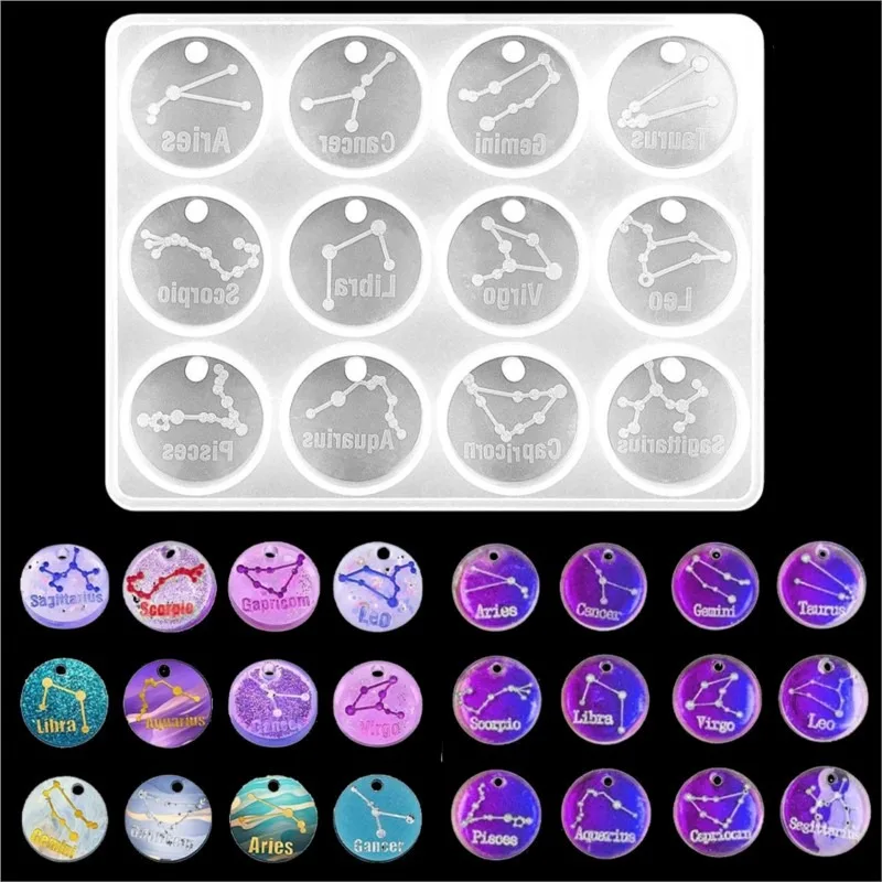 Resin Art Glue - 12 Zodiac Constellation Resin Molds Round