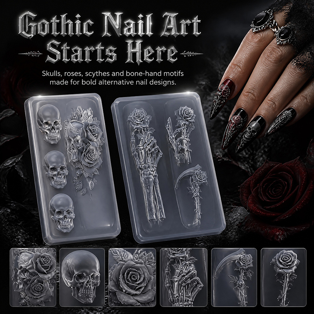 Resin Art Template - 2Pcs Set Dark Rose Skull Silicone