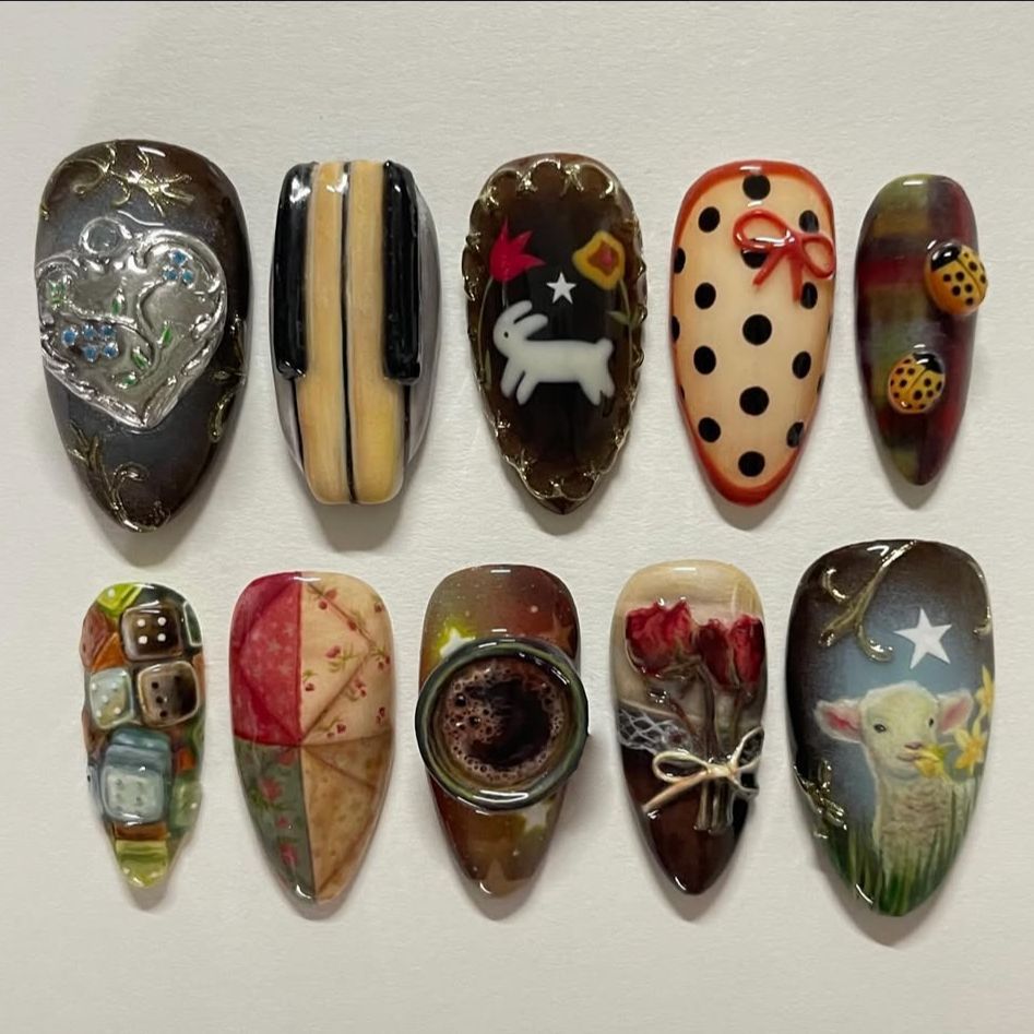 Resin Art Ocean - 24pcs Vintage Country Style False Nails