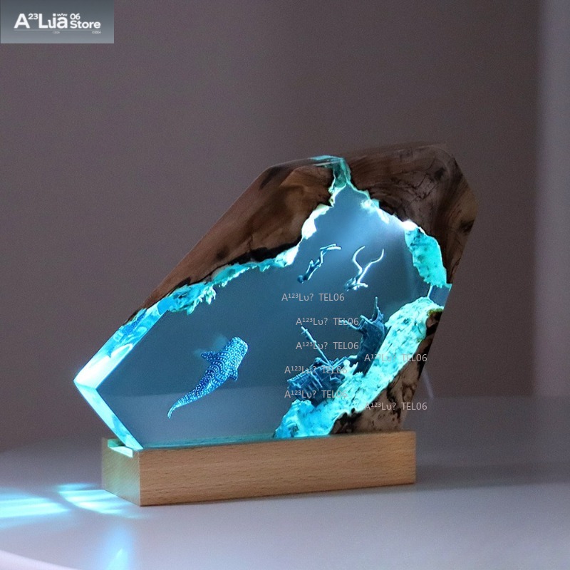 Resin Art Ocean - Wood Resin Night Light Ocean Art