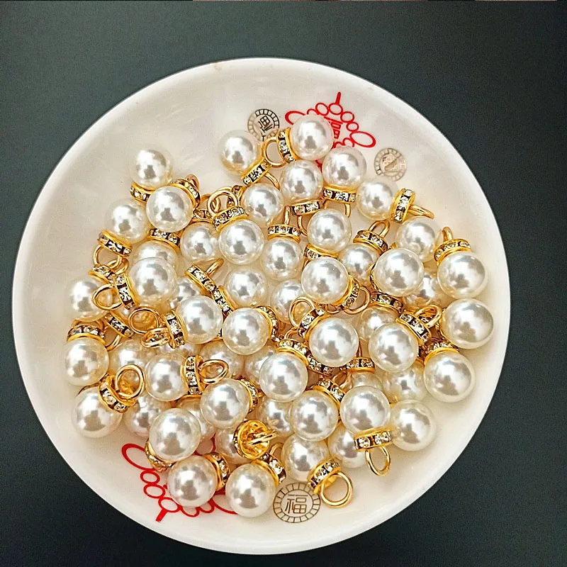 Resin Art Gift For Wedding - 30Pcs Round Pearl Diamond Pendant Gold