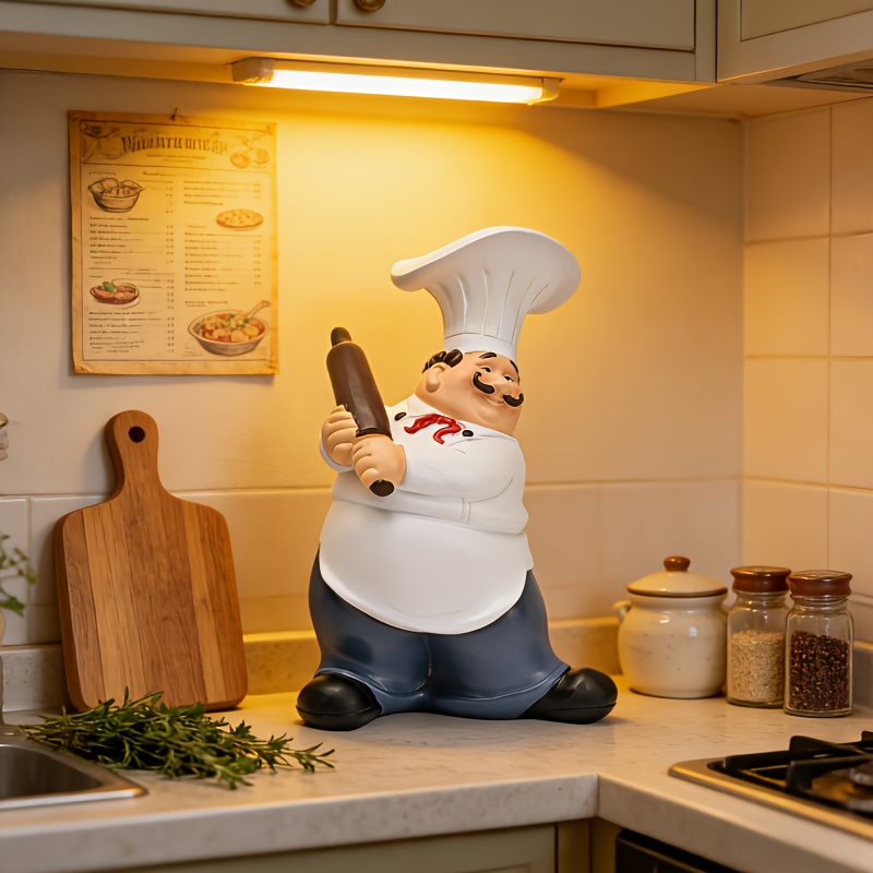 Resin Art Ocean - Mustache Chef-Chef Resin Statue Waving Rolling