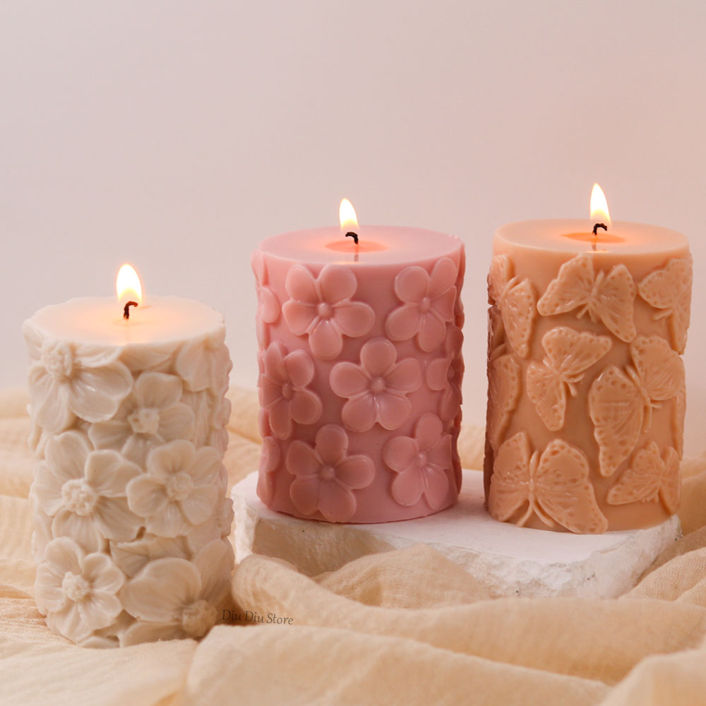 Resin Art Ocean - Flower Butterfly Columnar Silicone Candle Mold