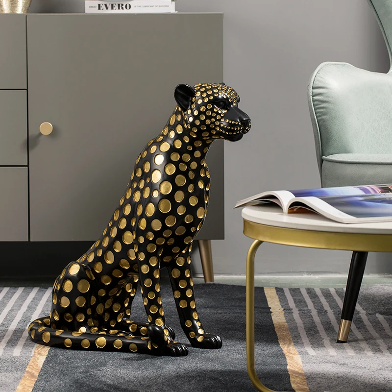Resin Art Floor - Home Decor Fortune Leopard Statue Art