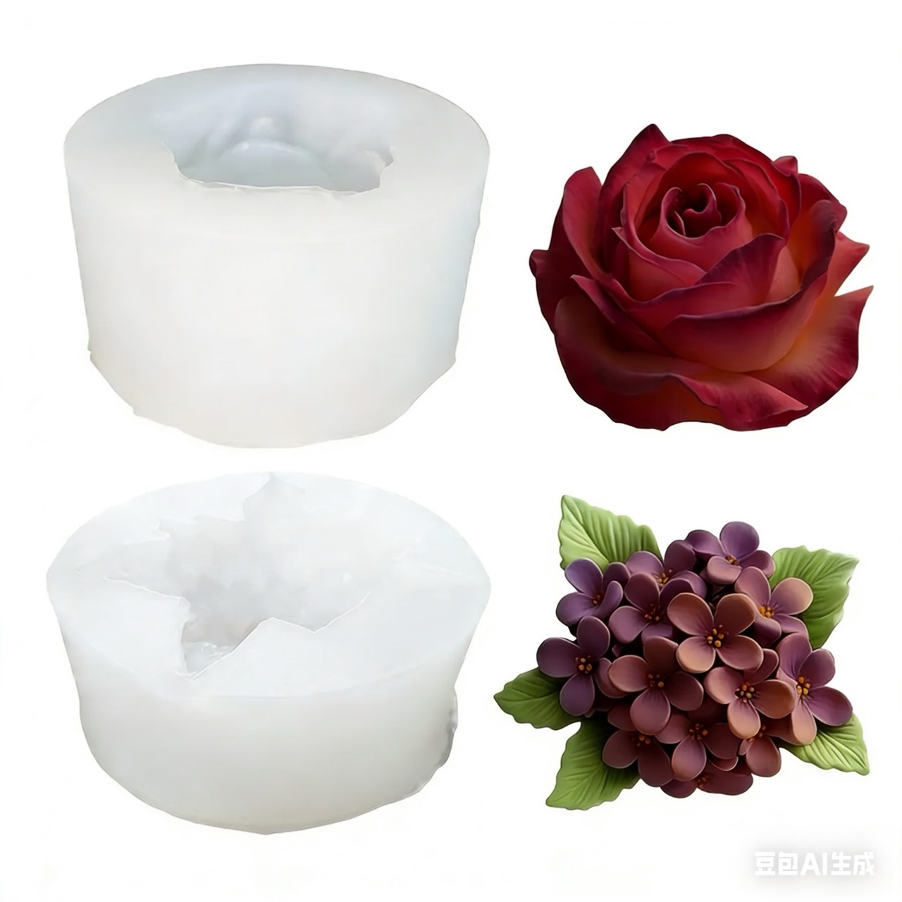 Resin Art Gift For Wedding - 2-Piece 3D Rose and Lilac Silicone