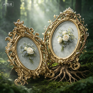 Resin Art Gift For Wedding - Retro Gold Oval Resin Photo Frame
