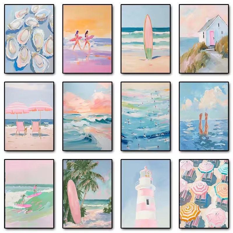 Resin Art Ocean - Pink Watercolor Ocean Waves Seascape Poster