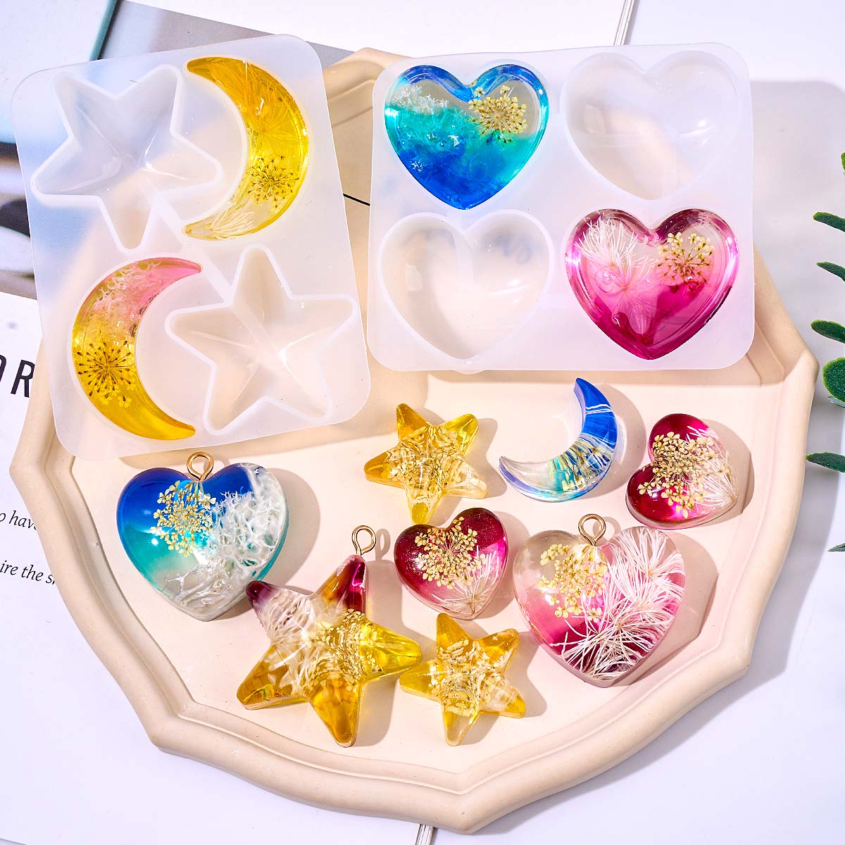 Heart Star Moon Pendant Silico - đánh giá và giá Resin Art Glue