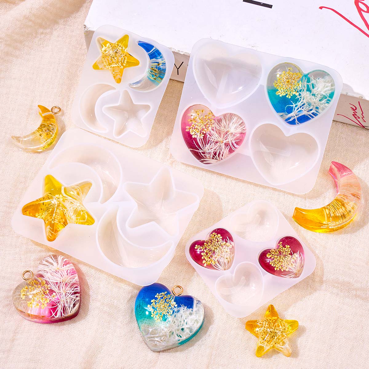 Heart Star Moon Pendant Silico - đánh giá và giá Resin Art Glue