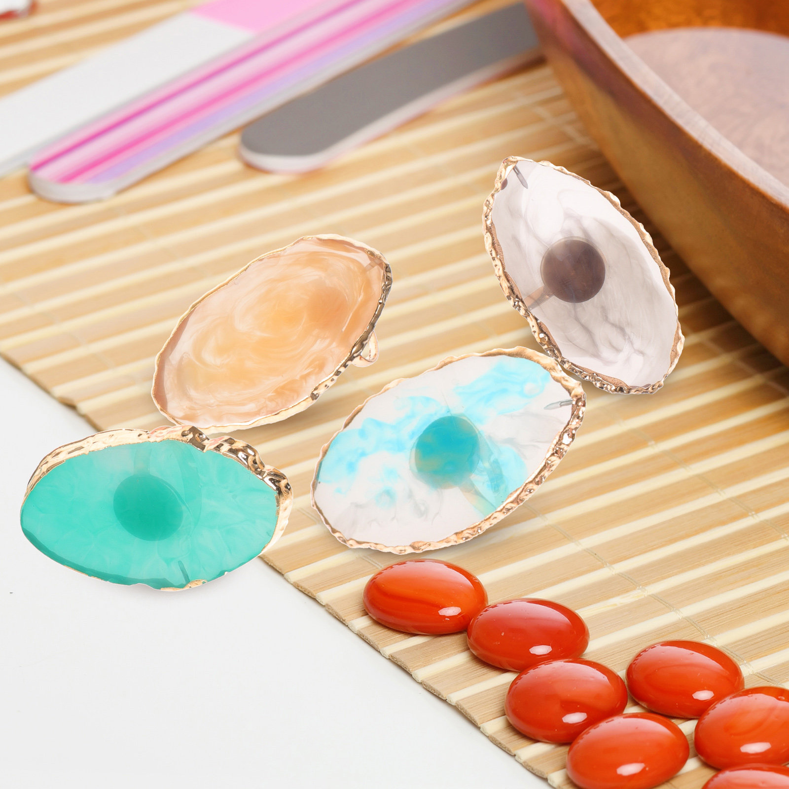 6Pcs Resin Nail Color Mixing P - đánh giá và giá Resin Art Ring Design